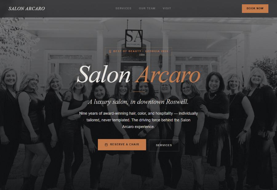 Salon Arcaro's new Quiet Build site — a branded, editorial salon homepage.